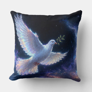 Ethereal Dove of Peace in Cosmic Light Throw Pillow