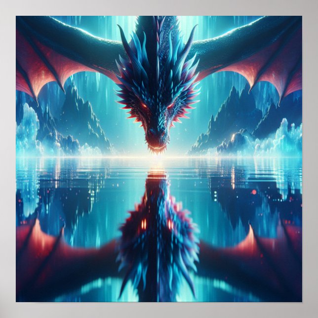 Ethereal Dragon Reflection Ai Art Poster (Front)