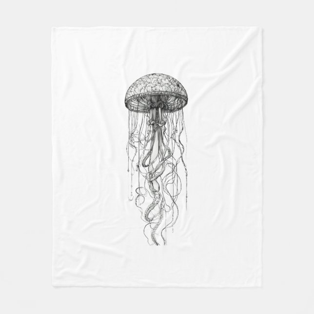 Ethereal Drift – Graceful Jellyfish Glow Tee Fleece Blanket (Front)