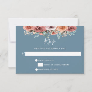 Ethereal Dusty Blue, Blush et Peach Floral RSVP