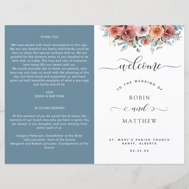 Ethereal Dusty Blue, programme de mariage floral (Devant)