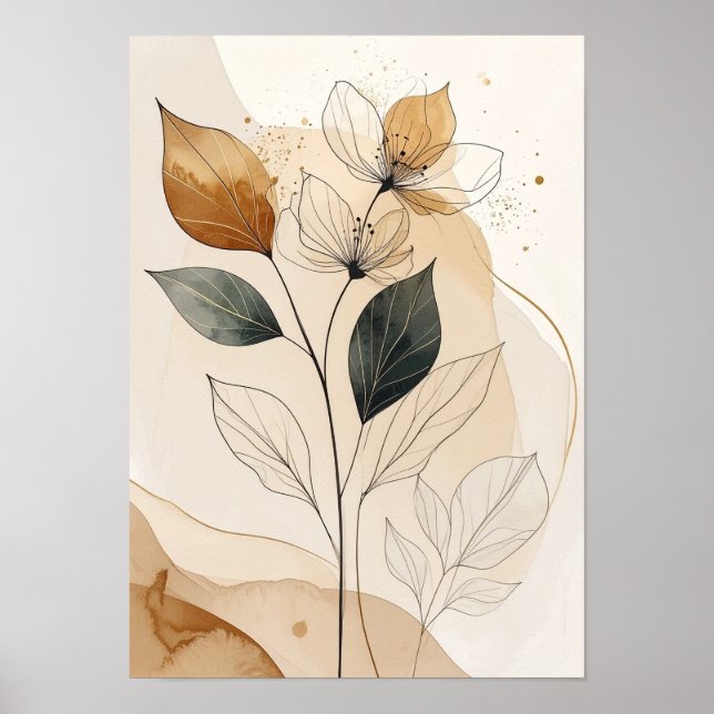 Ethereal Earth Tones: Modern Botanical Line Art wi Poster (Front)
