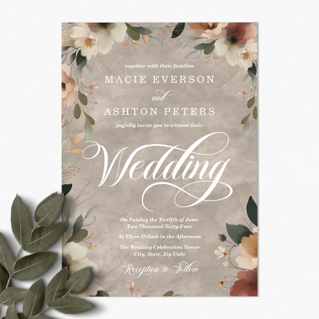 Ethereal Elegance Beige Ecru Watercolor Wedding Invitation (Step into a world where love and nature intertwine, with our Ethereal Elegance Invites.)
