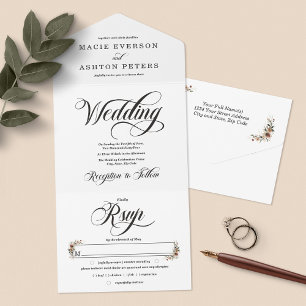 Ethereal Elegance Classic White Watercolor Wedding All In One Invitation