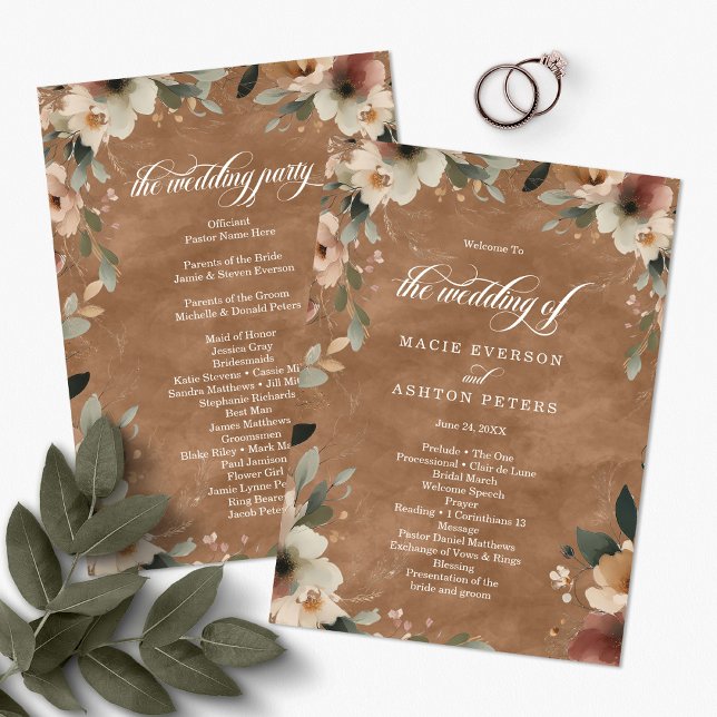 Ethereal Elegance Clay Ember Wedding Ceremony Program (Step into a world where love and nature intertwine, with our Ethereal Elegance Programs.)