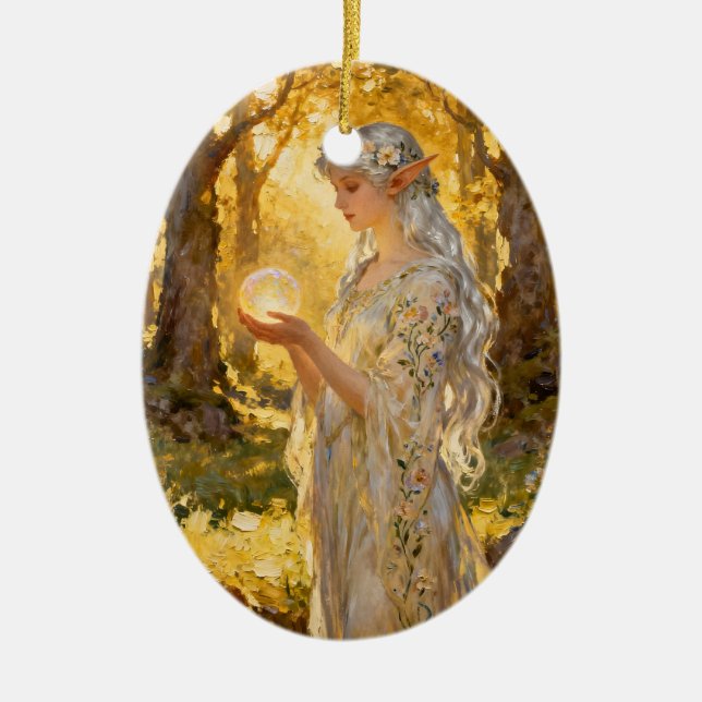 Ethereal Elf Maiden - Art Nouveau Style Ceramic Ornament (Front)