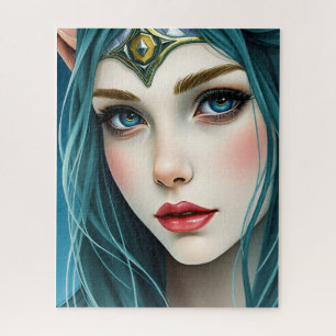 Ethereal Elf Maiden with Teal Hair and Golden Tiar Jigsaw Puzzle