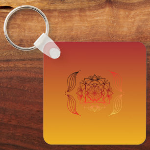 Ethereal Embers, Fiery Floral Mandala Keychain