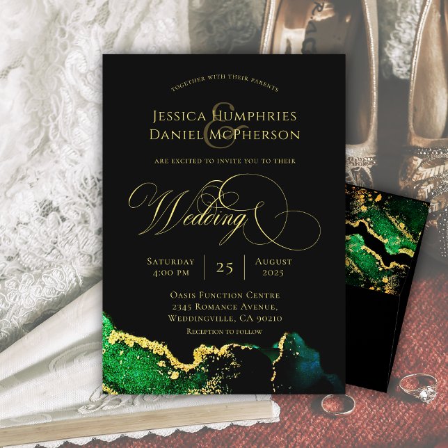 Ethereal Emerald Green Gold Wedding Invitation (Ethereal Emerald Green Gold Wedding Invitation)