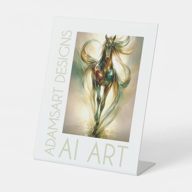 Ethereal Emerald Stallion Luminous Abstract Horse  Pedestal Sign (Front)