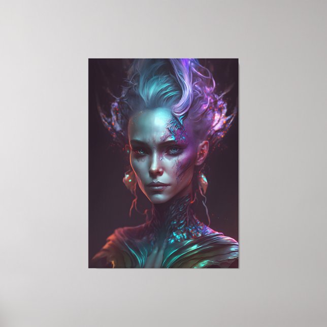 Ethereal Enigma: A Phantasmal Iridescent Woman Canvas Print (Front)