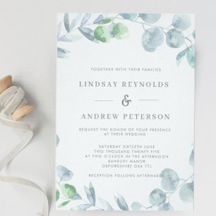 Ethereal Eucalyptus Dusty Blue Wedding Invitation
