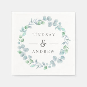 Ethereal Eucalyptus Wreath Dusty Blue Wedding Napkin