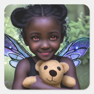 Ethereal Fairy Girl and Teddy Bear Square Sticker