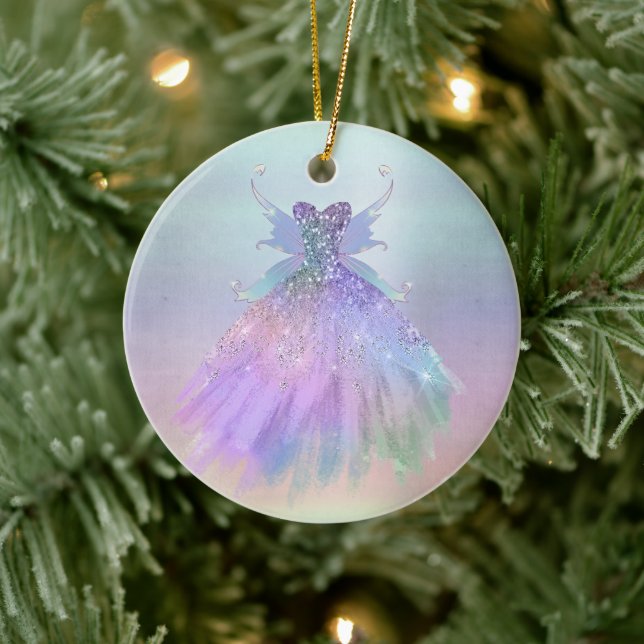 Ethereal Fairy Gown | Rainbow Ombre Pastel Sheen Ceramic Ornament (Tree)