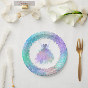 Ethereal Fairy Gown Rainbow Ombre Pastel Sheen Paper Plate