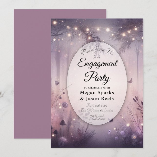 Ethereal Fairy Lights Forest Engagement Party Invitation (Front/Back)