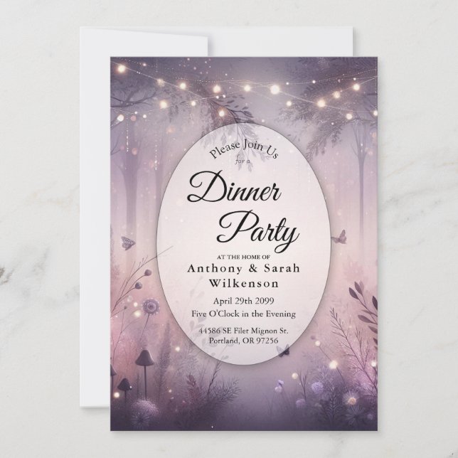 Ethereal Fairy Lights Forest Home Dinner Party Invitation (Front)