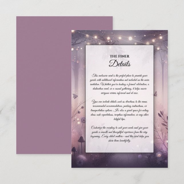 Ethereal Fairy Lights Forest Wedding  Enclosure Card (Front/Back)