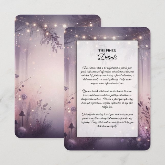 Ethereal Fairy Lights Forest Wedding Enclosure Card (Front/Back)