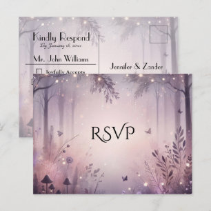 Ethereal Fairy Lights Forest Wedding RSVP Invitation Postcard