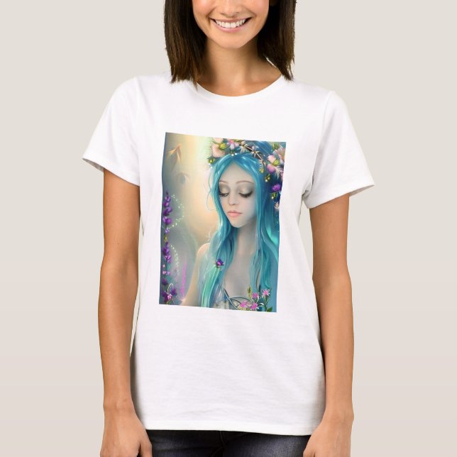 Ethereal Fantasy Art | Beautiful Blue Fairy  T-Shirt (Front)