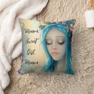 Ethereal Fantasy Art   Beautiful Blue Fairy  Throw Pillow