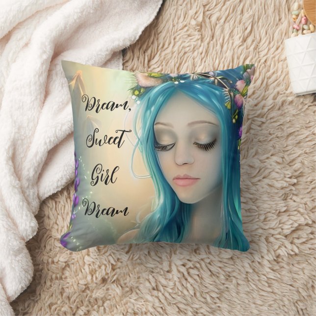 Ethereal Fantasy Art | Beautiful Blue Fairy  Throw Pillow (Blanket)