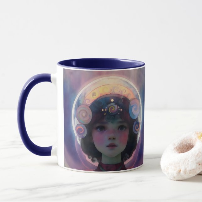 Ethereal Fantasy Celestial Child Dream Guardian Mug (With Donut)