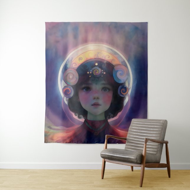Ethereal Fantasy Celestial Child Dream Guardian Tapestry (In Situ)