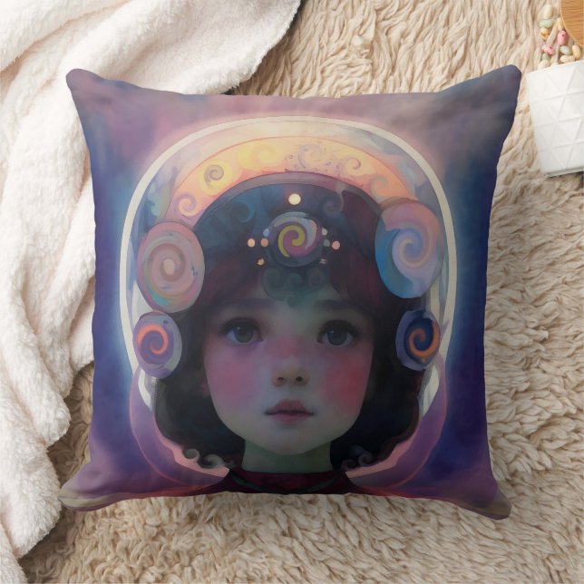 Ethereal Fantasy Celestial Child Dream Guardian Throw Pillow (Blanket)