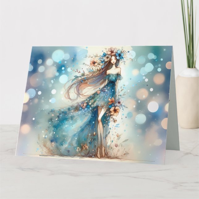 Ethereal Fantasy Goddess in a Watercolor Dream Card (Front)