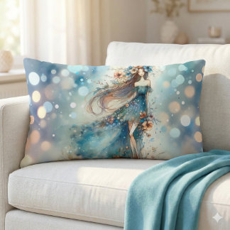 Ethereal Fantasy Goddess in a Watercolor Dream Lumbar Pillow