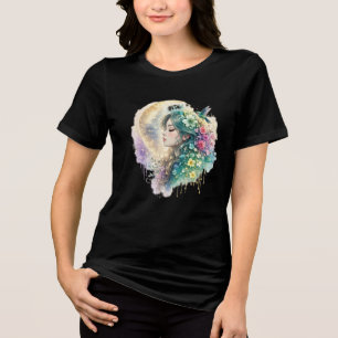 Ethereal Floral Woman Hummingbird Watercolor T-Shi Tri-Blend Shirt