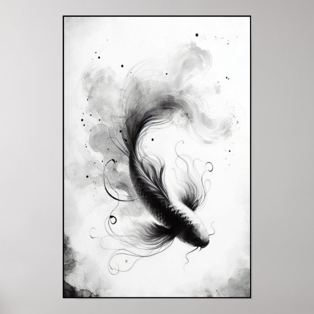 Ethereal Flow of a Graceful Koi Abstract Poster (Front)