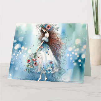 Ethereal Flower Fairy in Watercolor Dreamscape Card