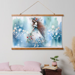 Ethereal Flower Fairy in Watercolor Dreamscape Hanging Tapestry