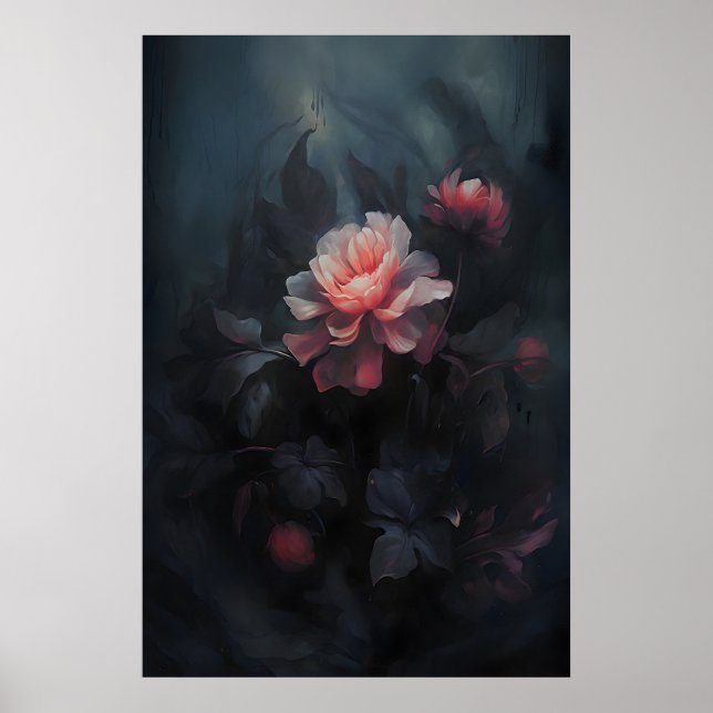 Ethereal Flowers Dark Botanical Art, Dark Poster (Front)