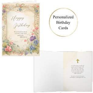 Ethereal Flowers on an Ornate Gold Frame Birthday  Card