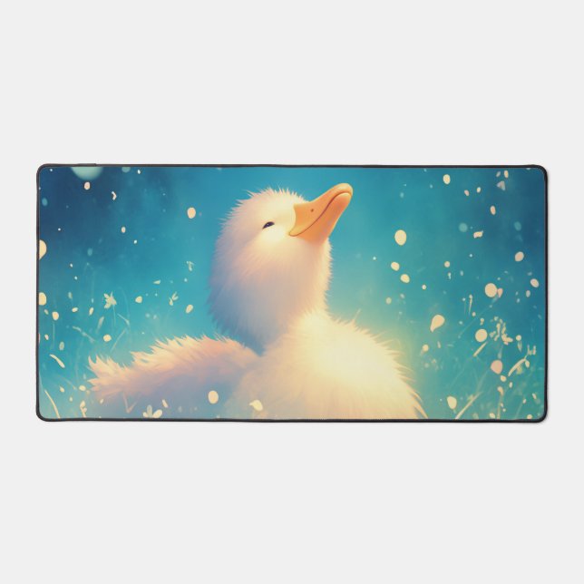 Ethereal Fluffy Duckling Midnight Starlight Glow Desk Mat (Front)