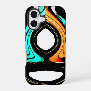 Ethereal Fluidity Black, Cyan, & White Abstract iPhone 16 Case