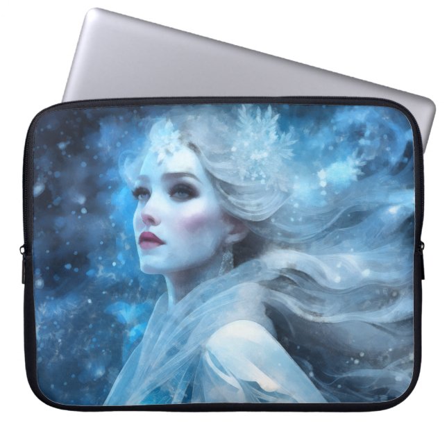 Ethereal Frozen Snow Queen Fantasy Art Laptop Sleeve (Front)
