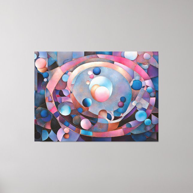 Ethereal Geometry: Retro Blues Pinks Glass Effect Canvas Print (Front)
