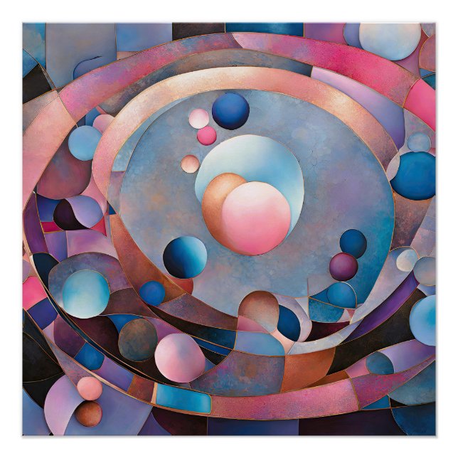 Ethereal Geometry: Retro Blues Pinks Glass Effect Poster (Front)