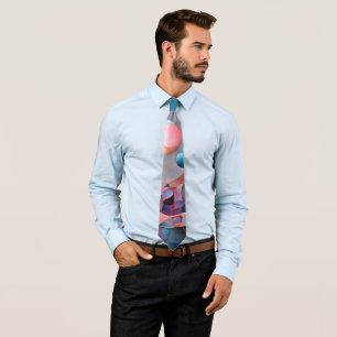 Ethereal Geometry: Retro Blues Pinks Glass Effect Tie