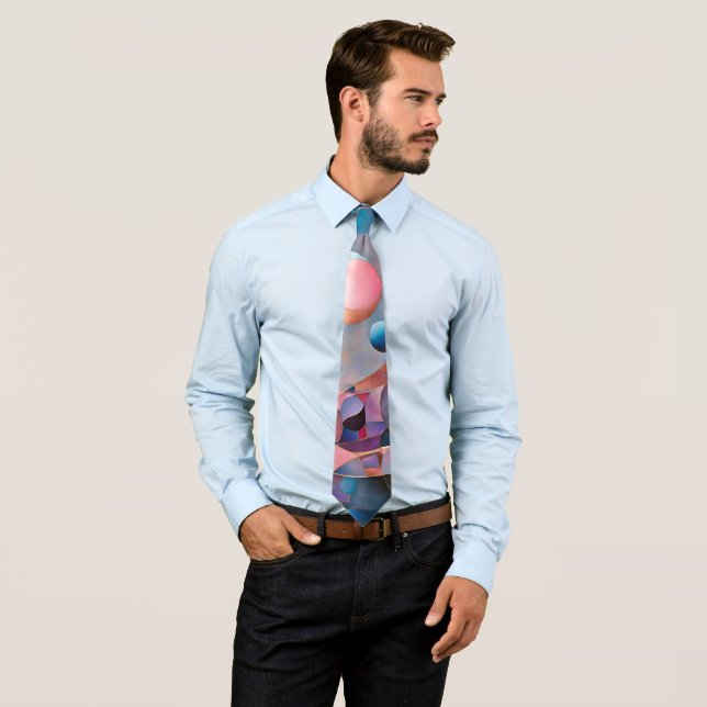Ethereal Geometry: Retro Blues Pinks Glass Effect Tie (In Situ)