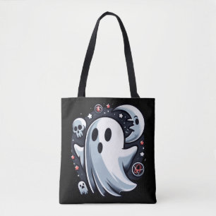 Ethereal Ghost with Moon & Skulls Spooky Halloween Tote Bag