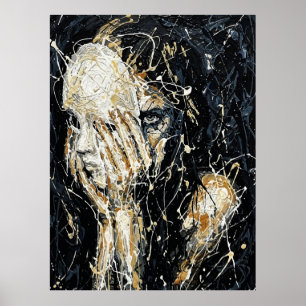 Ethereal Ghostly Face Abstract Dripping Art Black  Poster