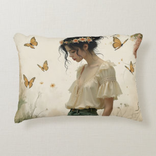 Ethereal Girl with Butterflies in Nature Accent Pillow