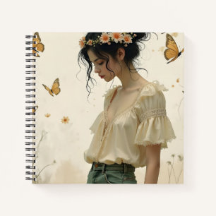 Ethereal Girl with Butterflies in Nature Notebook